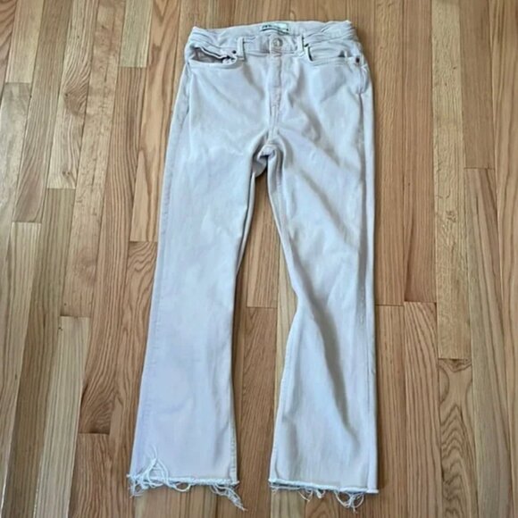 Zara Jeans Womens 4 Light Cream Pink High Rise Wide Leg Raw Hem Cotton Ladies - Picture 1 of 10